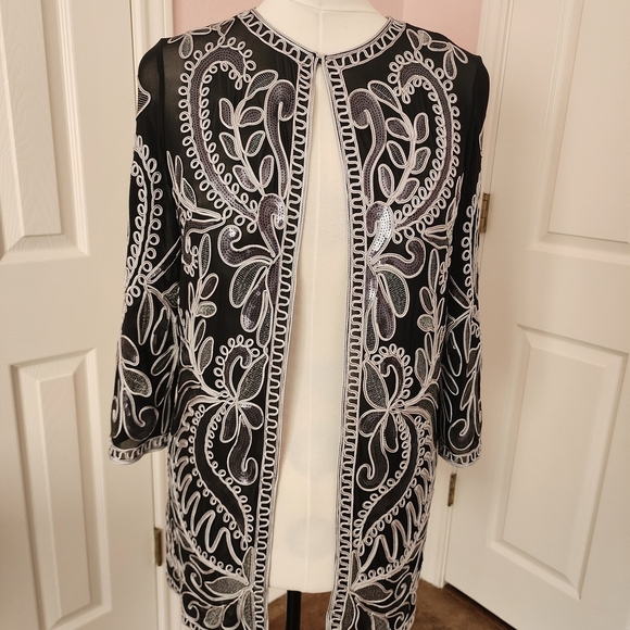 Chico's Jackets & Blazers - Chico's Black and White Embroidered Blazer